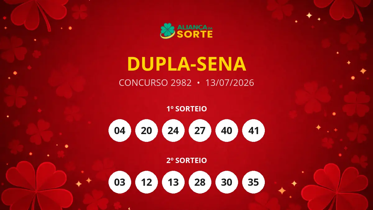 Dupla-Sena: Resultado do Concurso 2982 de 13/07/2026