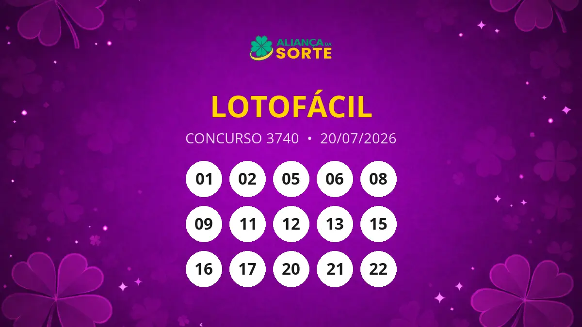 Lotofácil: Resultado do Concurso 3740 de 20 de Julho