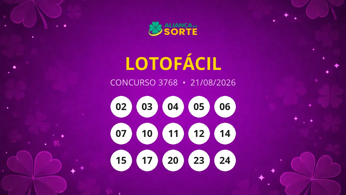 Lotofácil Concurso 3768: Resultados da Apuração de 21/08/2026